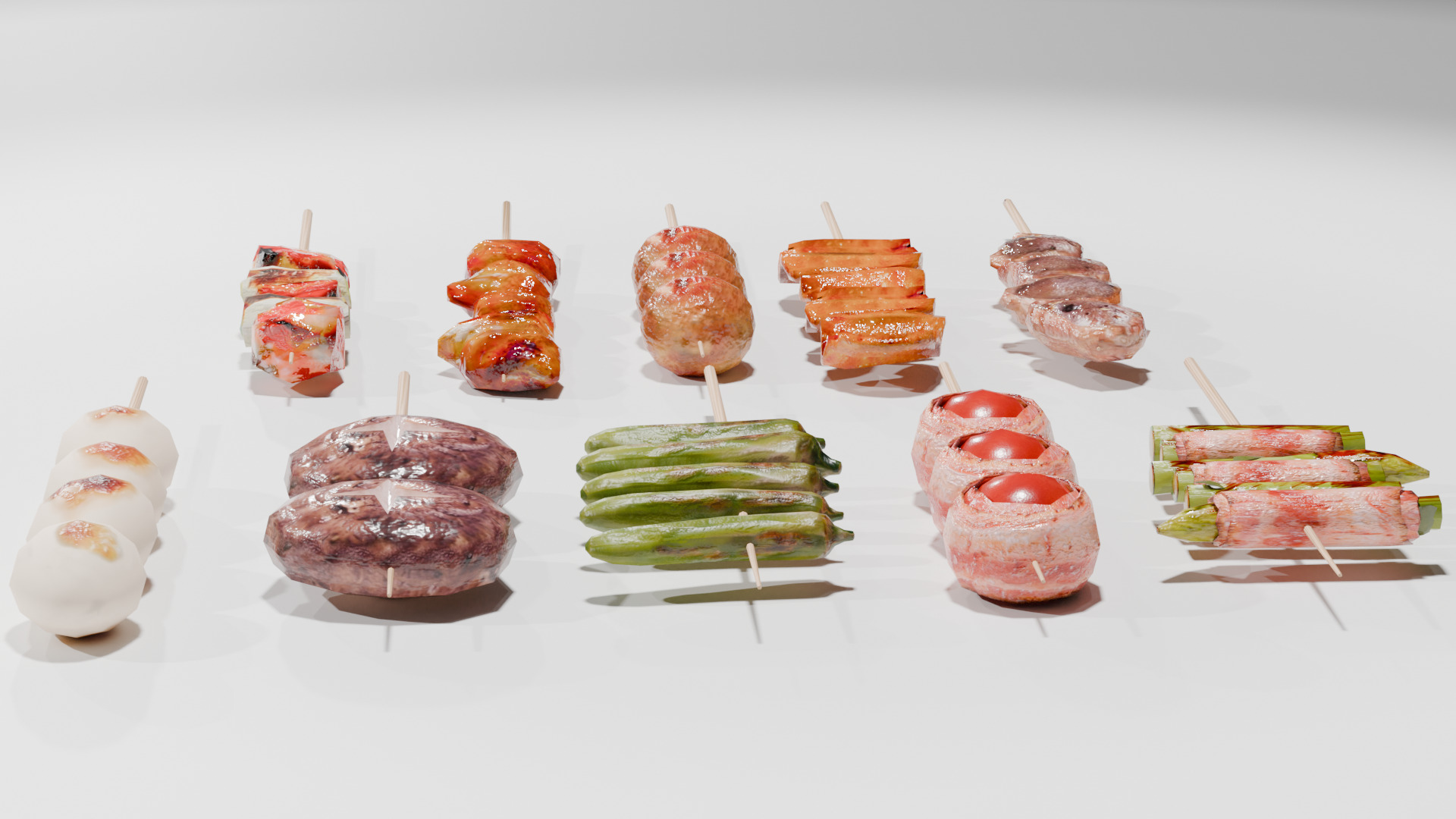 10-piece yakitori model asset Low-poly 3D model_4