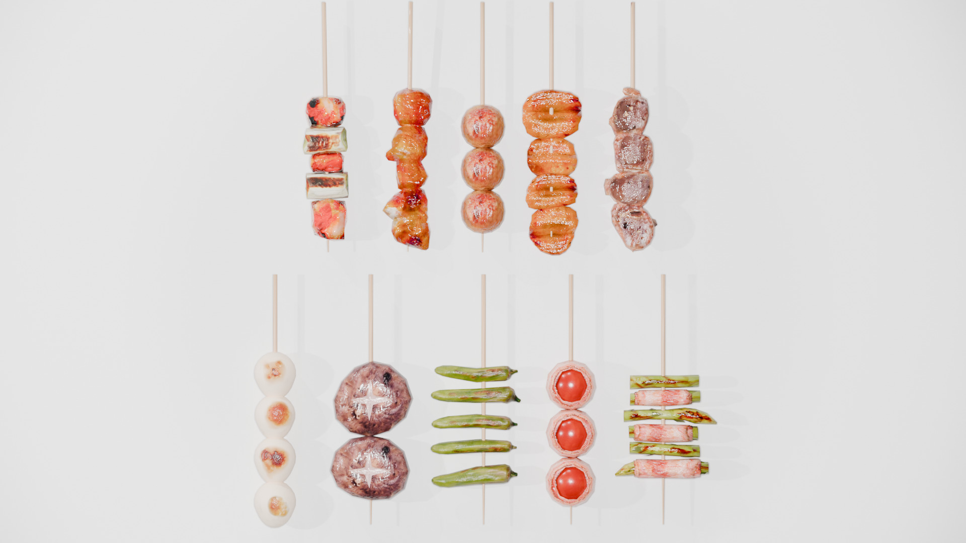 10-piece yakitori model asset Low-poly 3D model_3