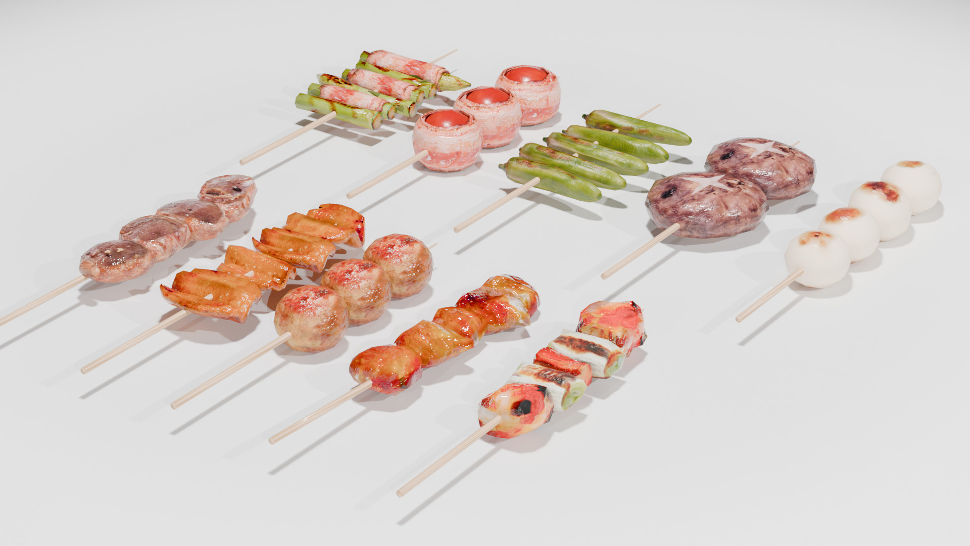 10-piece yakitori model asset Low-poly 3D model_2