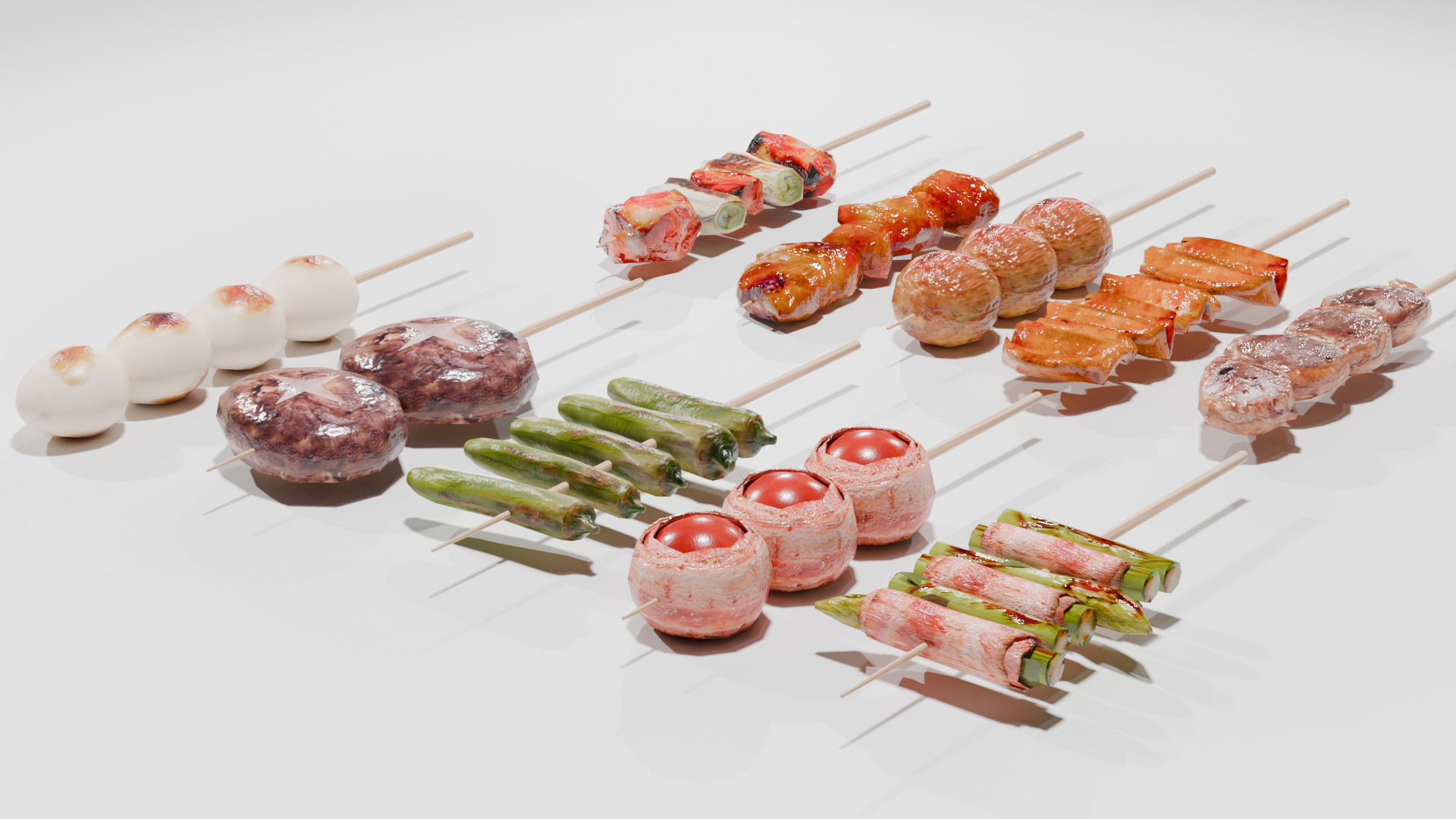 10-piece yakitori model asset Low-poly 3D model_6