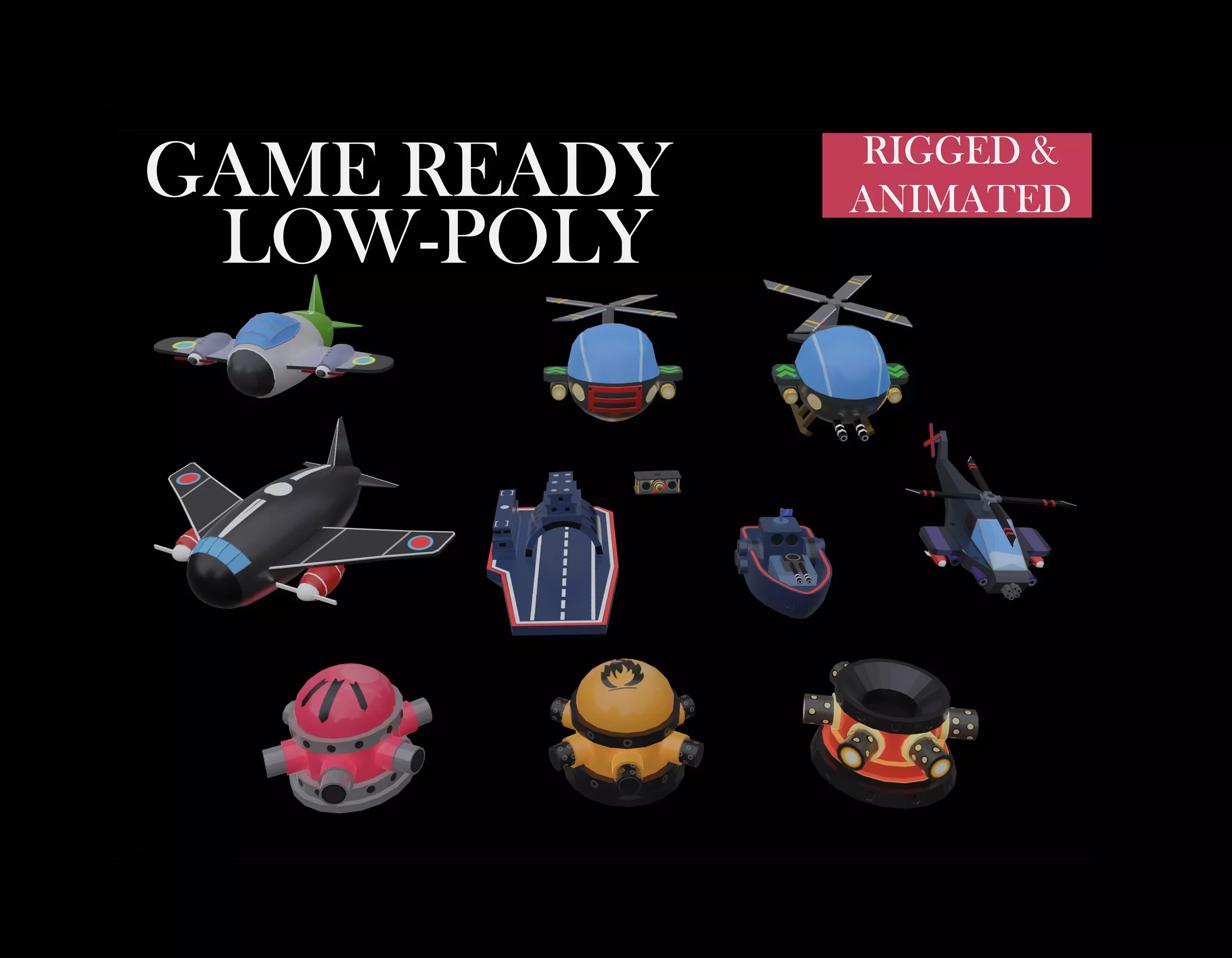 GAME READY Cartoon LowPoly Military Vehicles and Towers Animated Low-poly 3D model_0