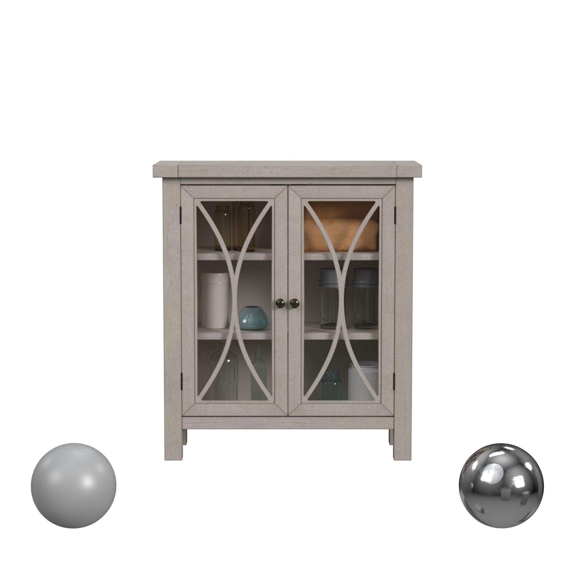 Bayside Wood C Design 2 Door Cabinet with Plain Glass Low-poly 3D model_1