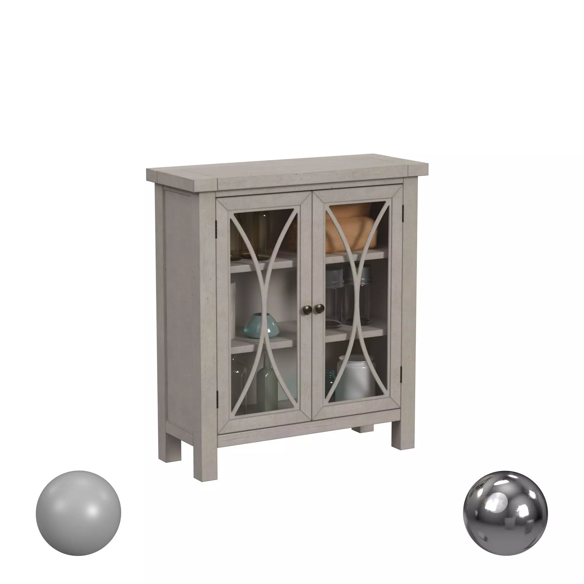 Bayside Wood C Design 2 Door Cabinet with Plain Glass Low-poly 3D model_0