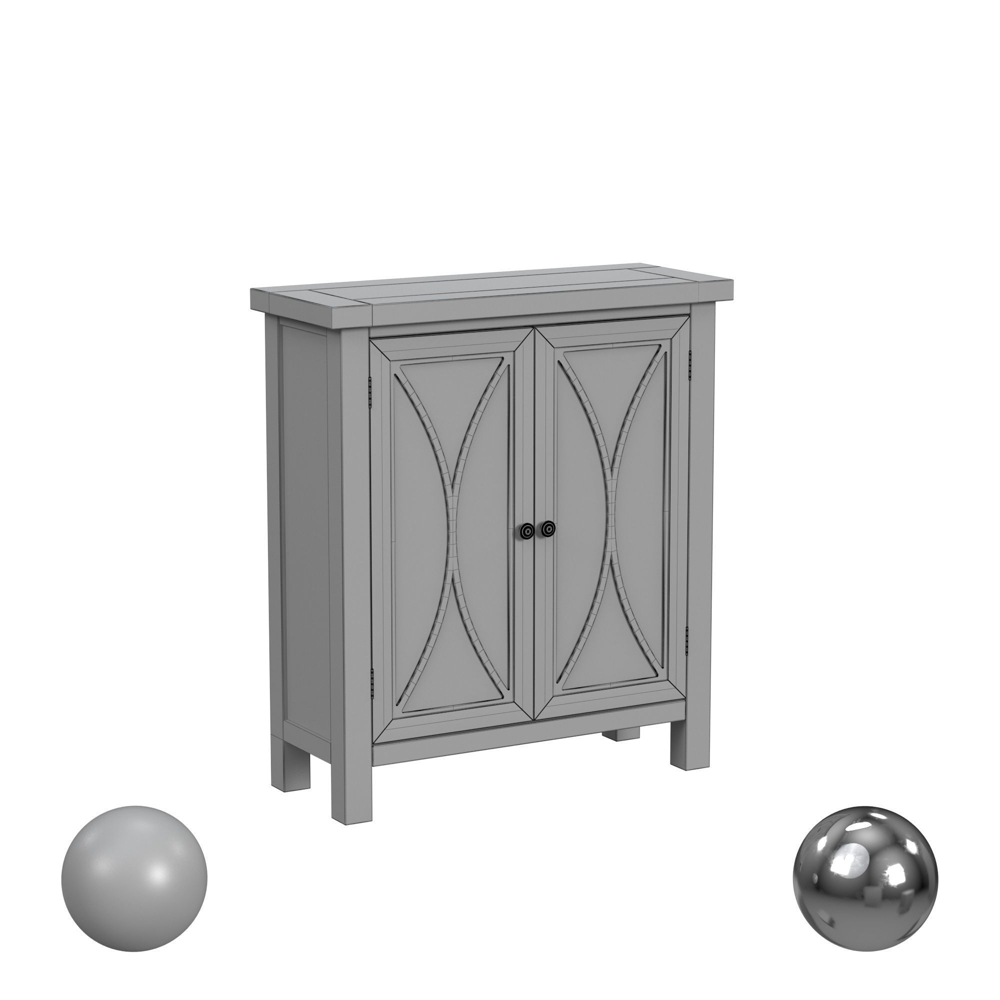 Bayside Wood C Design 2 Door Cabinet with Plain Glass Low-poly 3D model_3