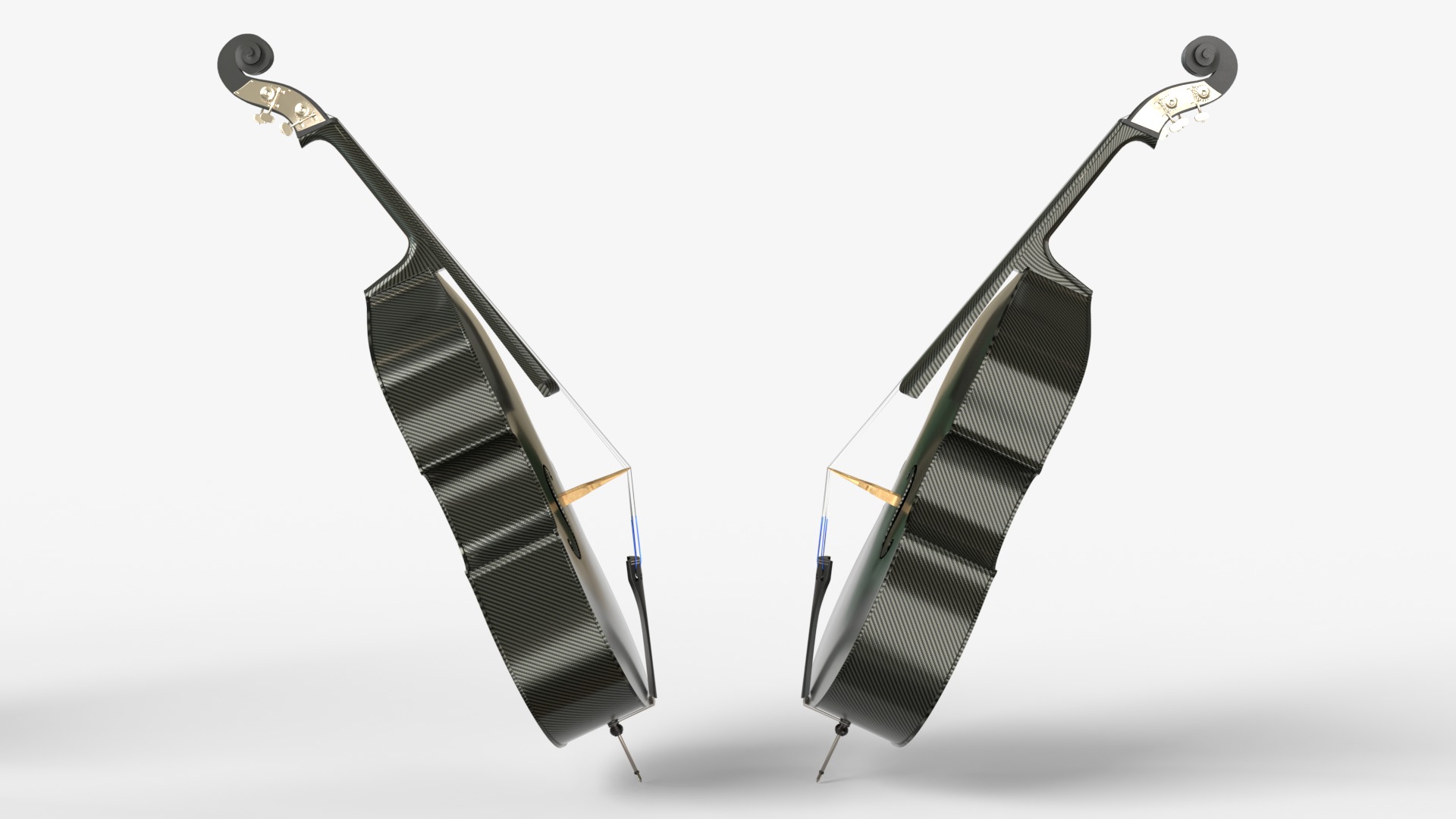 Black Carbon Fiber Double Bass with Bow 3D model_3