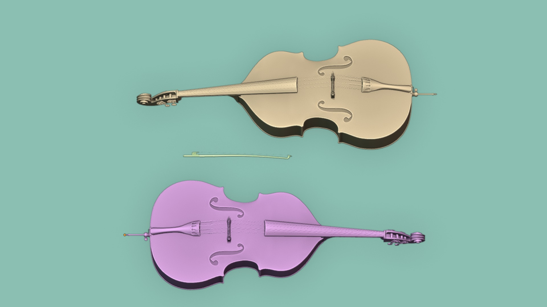 Black Carbon Fiber Double Bass with Bow 3D model_10