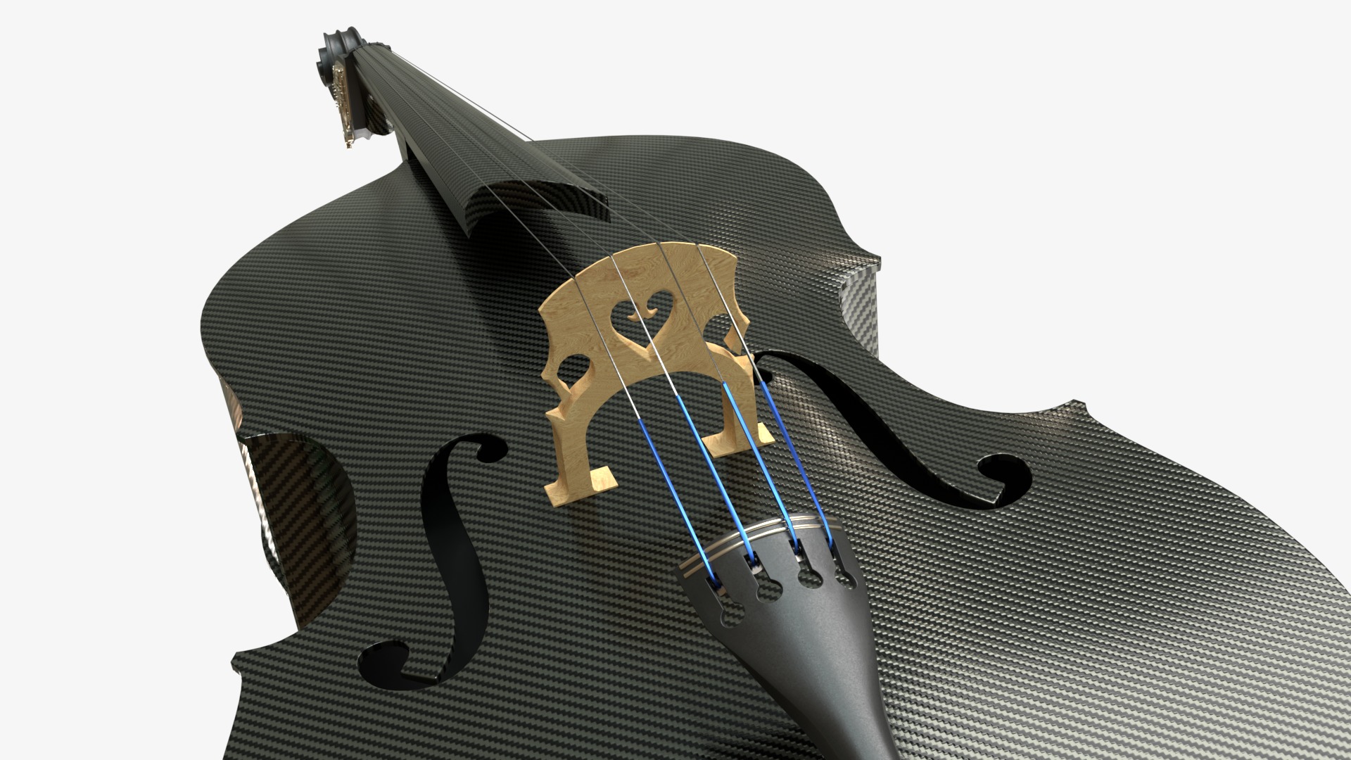 Black Carbon Fiber Double Bass with Bow 3D model_4