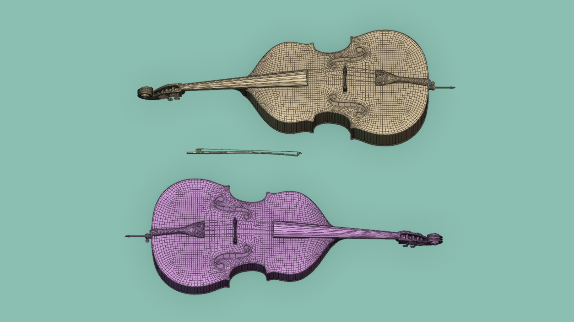 Black Carbon Fiber Double Bass with Bow 3D model_11