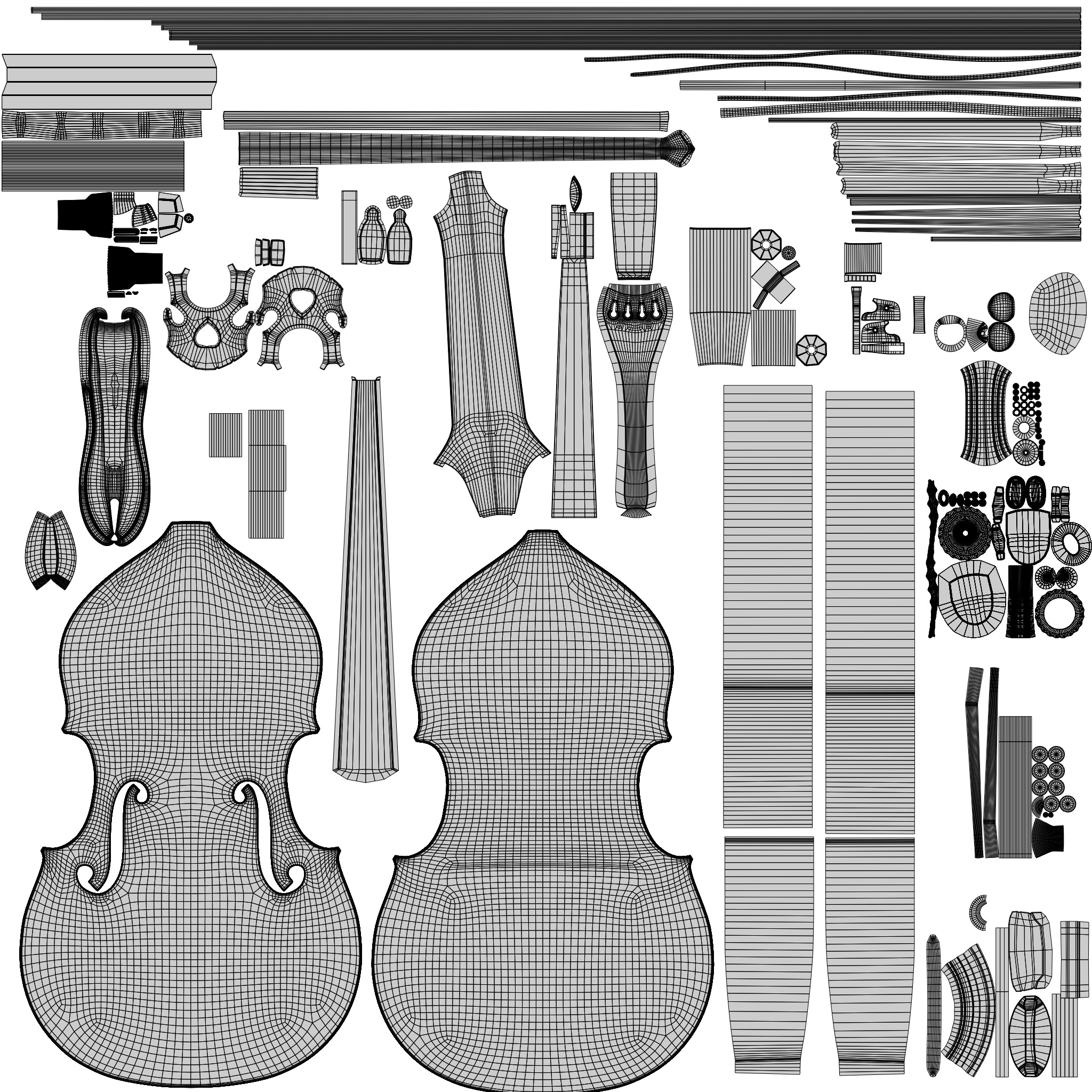 Black Carbon Fiber Double Bass with Bow 3D model_12