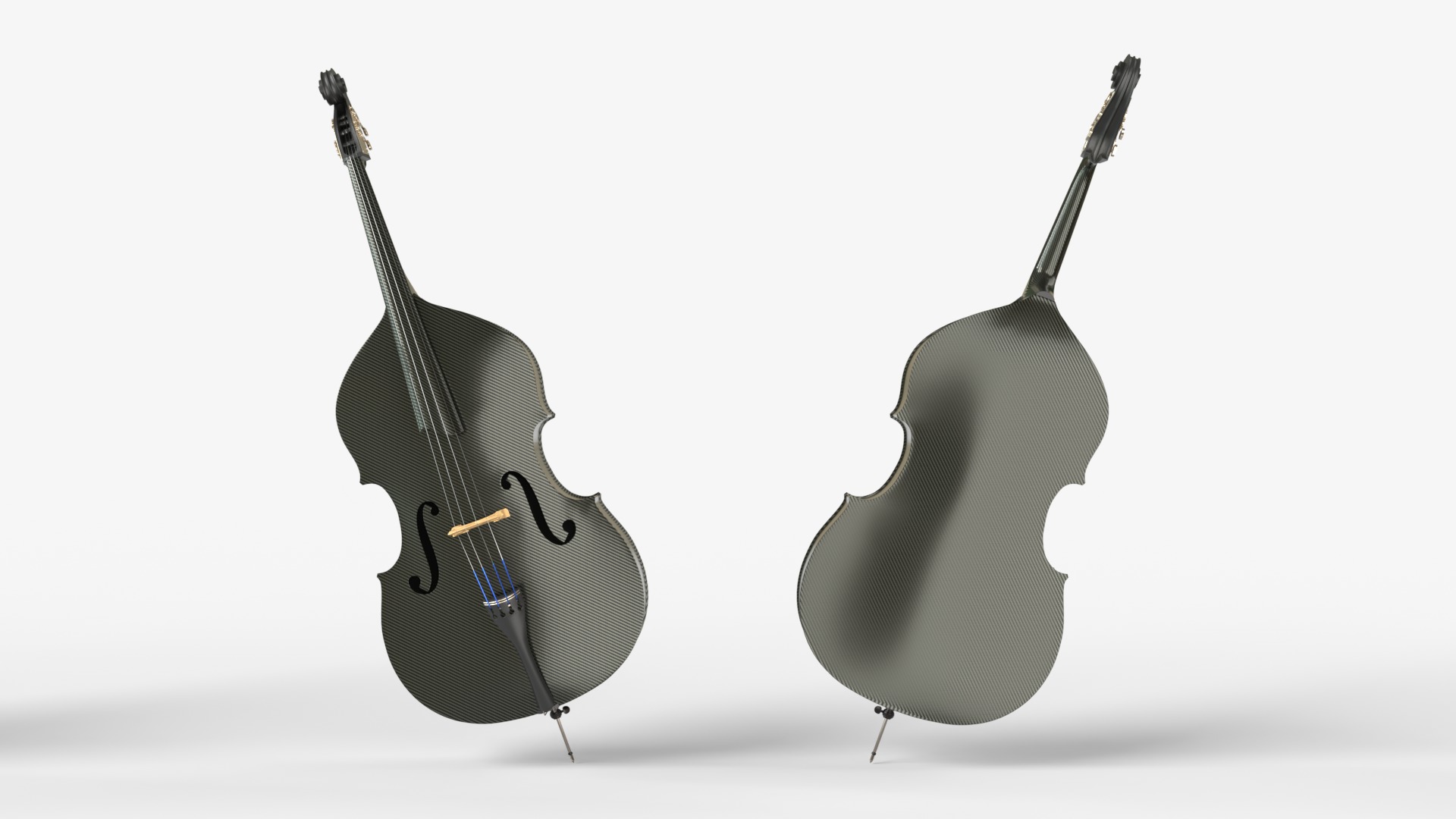 Black Carbon Fiber Double Bass with Bow 3D model_2