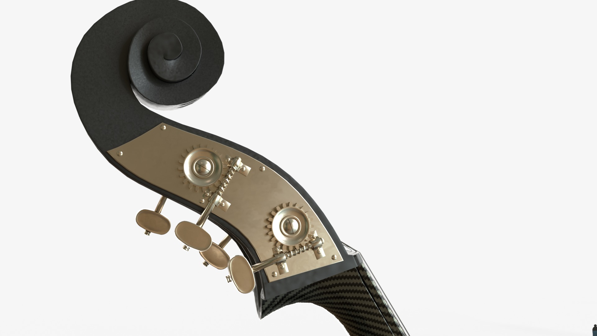 Black Carbon Fiber Double Bass with Bow 3D model_6