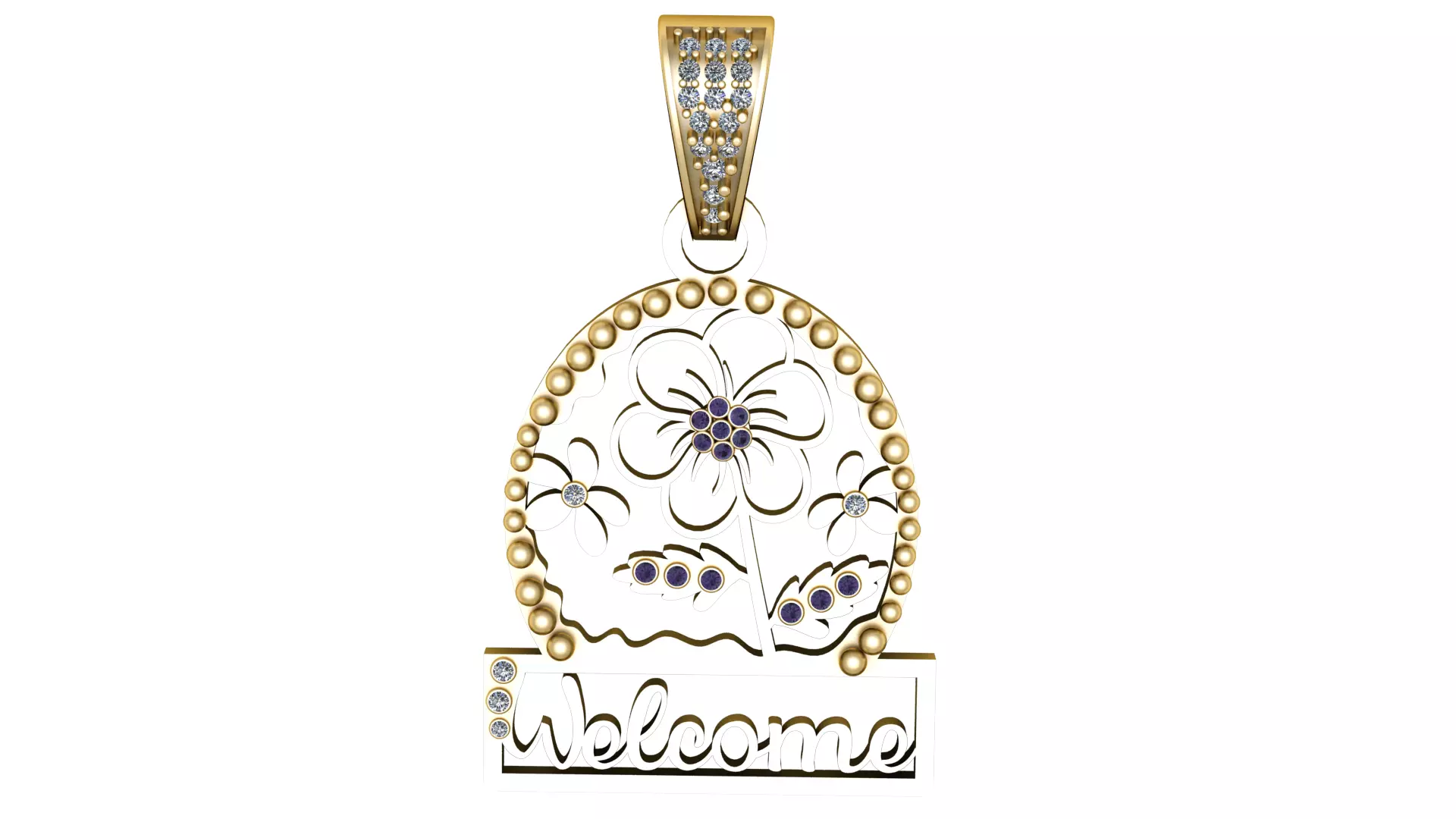 FLOWER DESIGN WELCOME PENDANT 3D PRINTABLE MODEL 3D print model