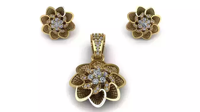 SUN FLOWER DESIGN DIAMOND LOCKET SET 3D PRINTABLE MODEL 