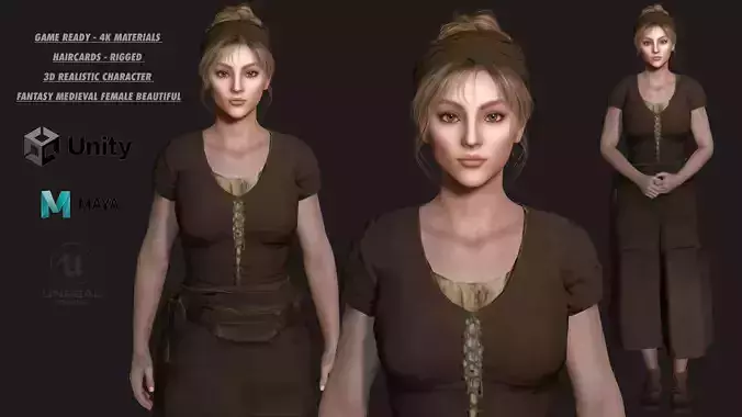 AAA 3D FANTASY MEDIEVAL CHARACTER - YOUNG BEAUTIFUL GIRL 03