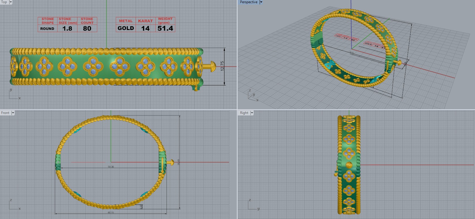 Van Cleef bracelet bangle 190mm 3D print model_10