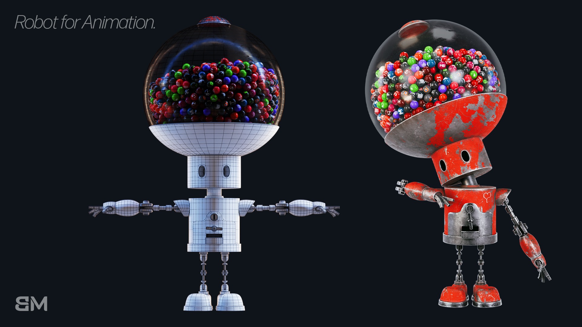 Robot with Rig for animation Low-poly 3D model_14