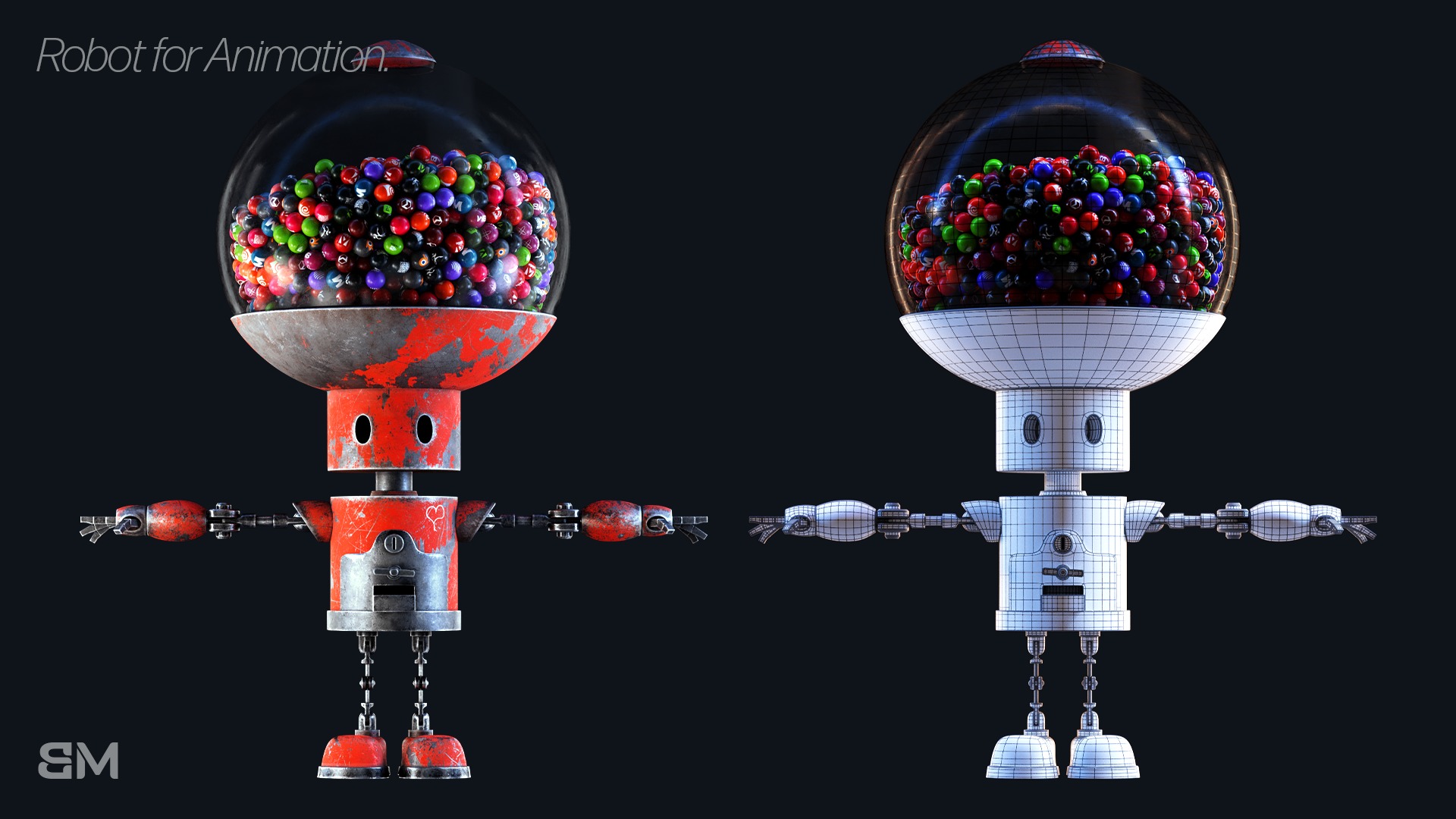 Robot with Rig for animation Low-poly 3D model_10