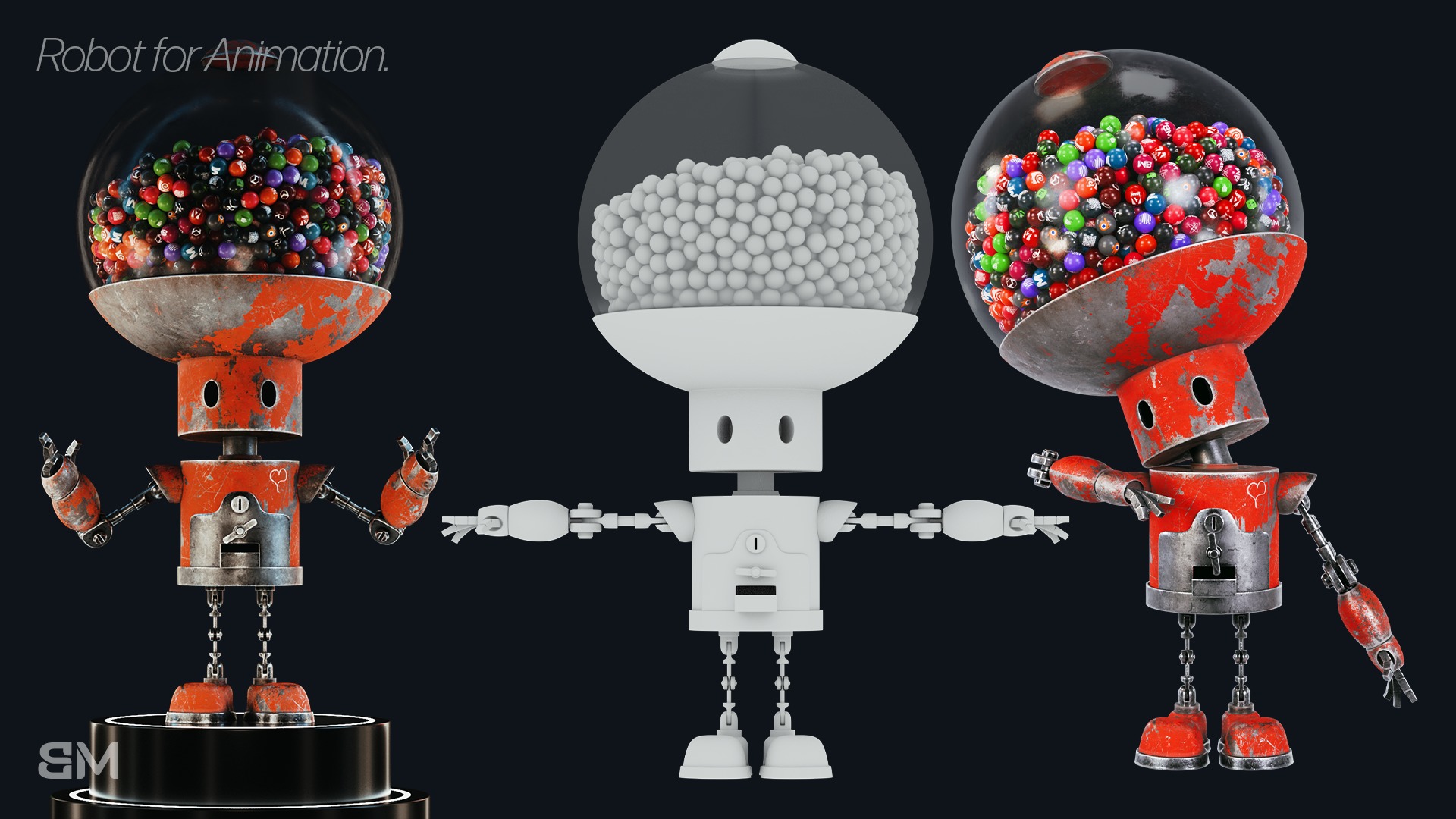 Robot with Rig for animation Low-poly 3D model_12