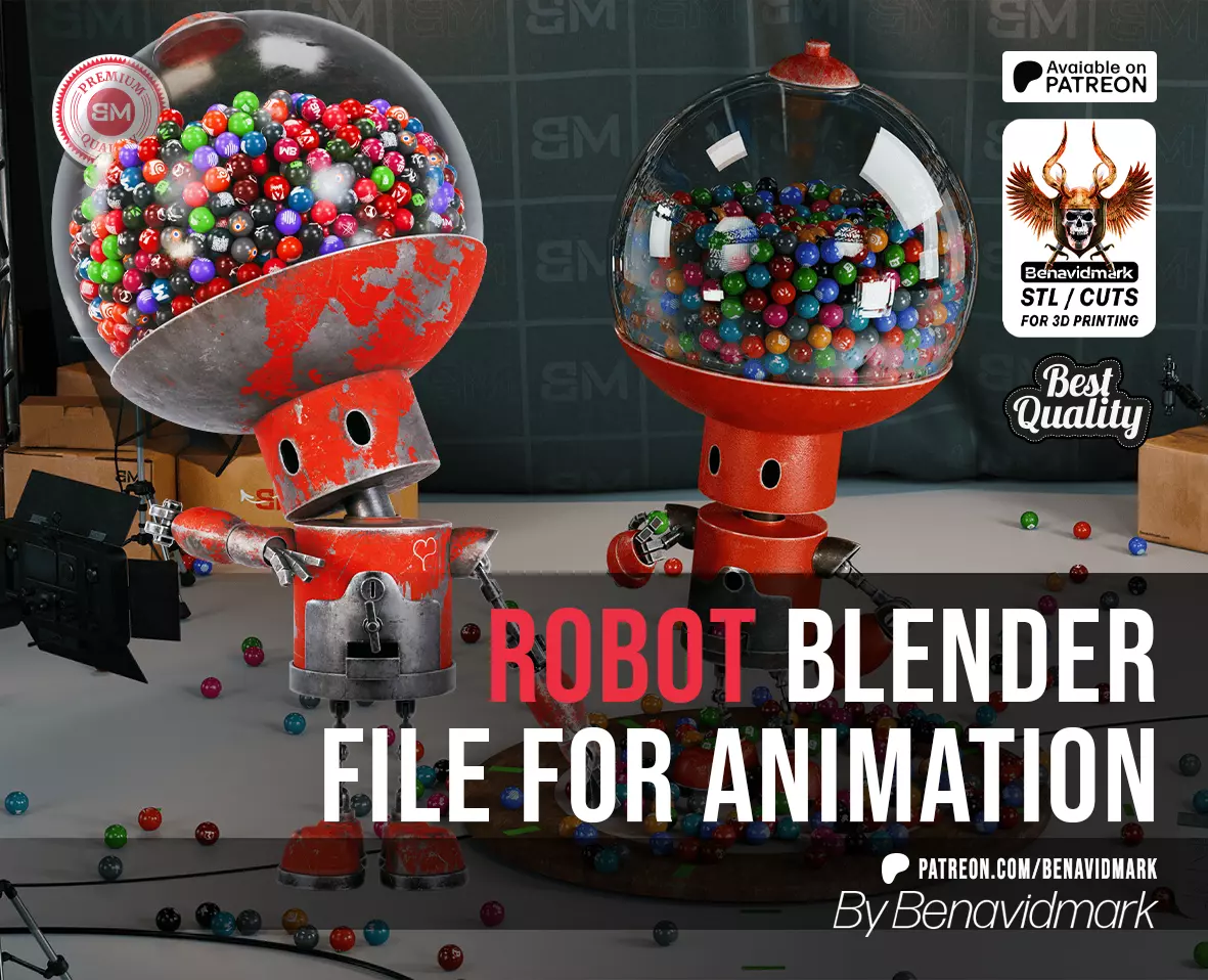 Robot with Rig for animation Low-poly 3D model_0