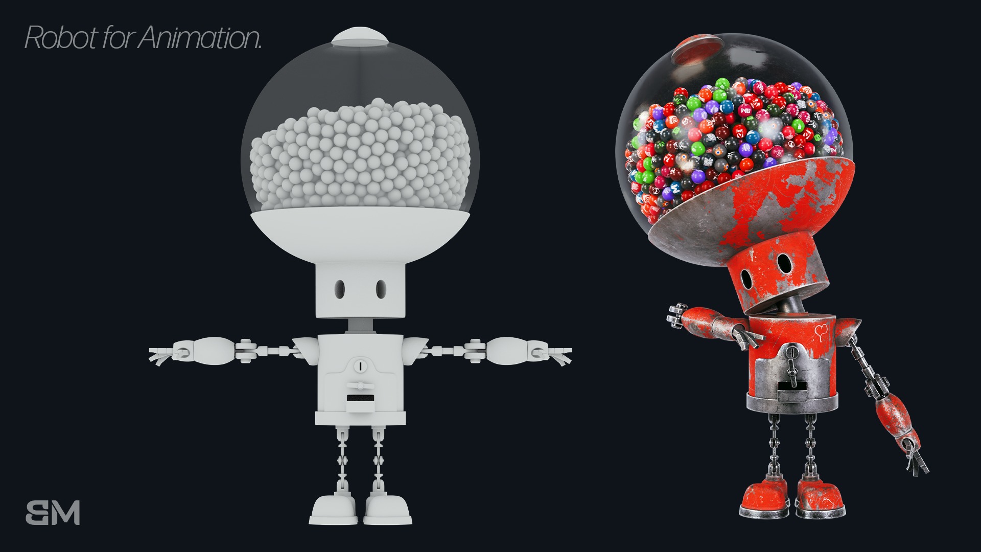 Robot with Rig for animation Low-poly 3D model_13