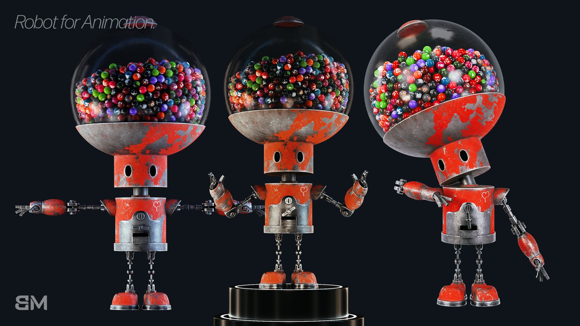 Robot with Rig for animation Low-poly 3D model_9