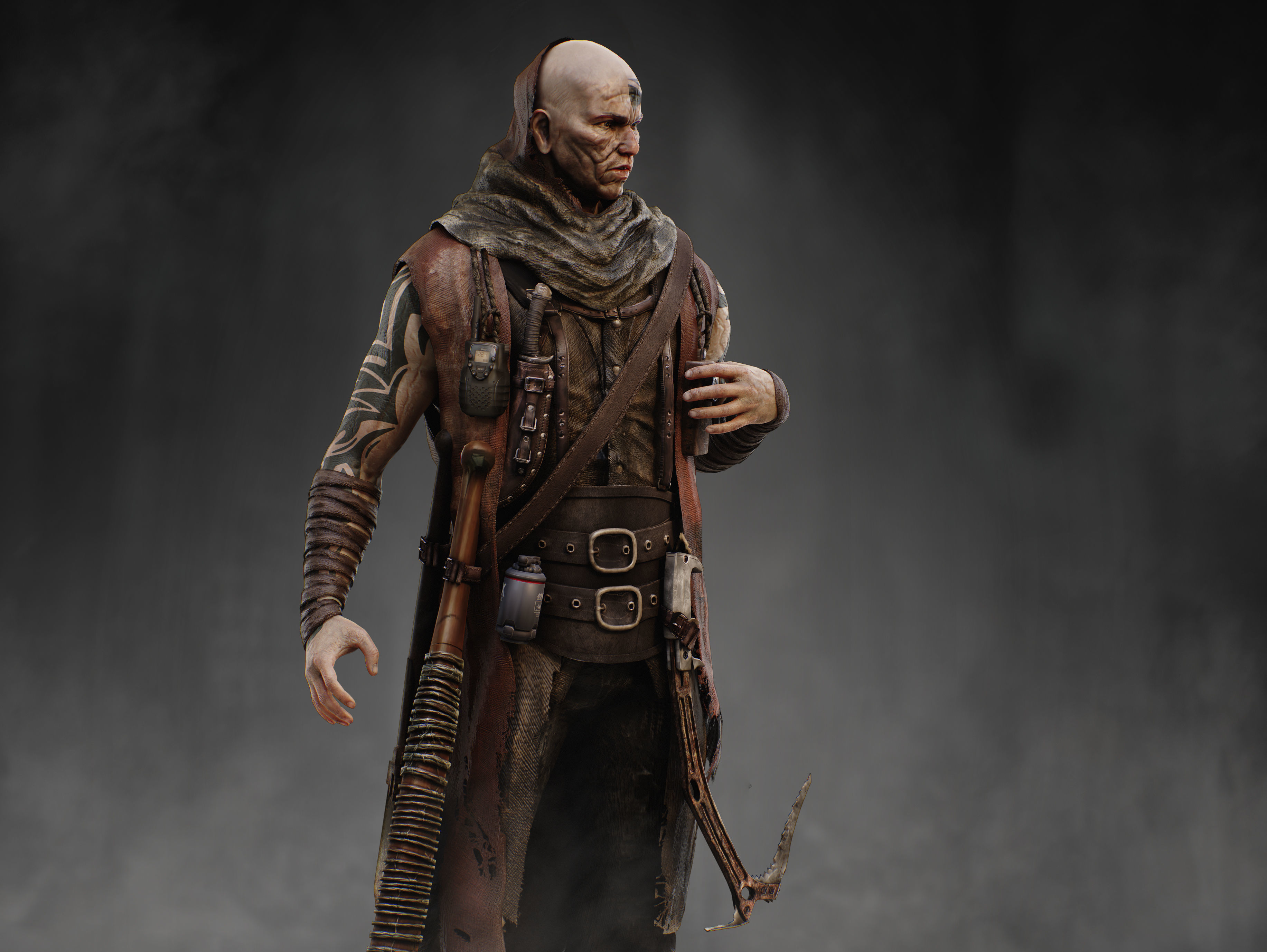 Post Apocalyptic Man Low-poly 3D model_12