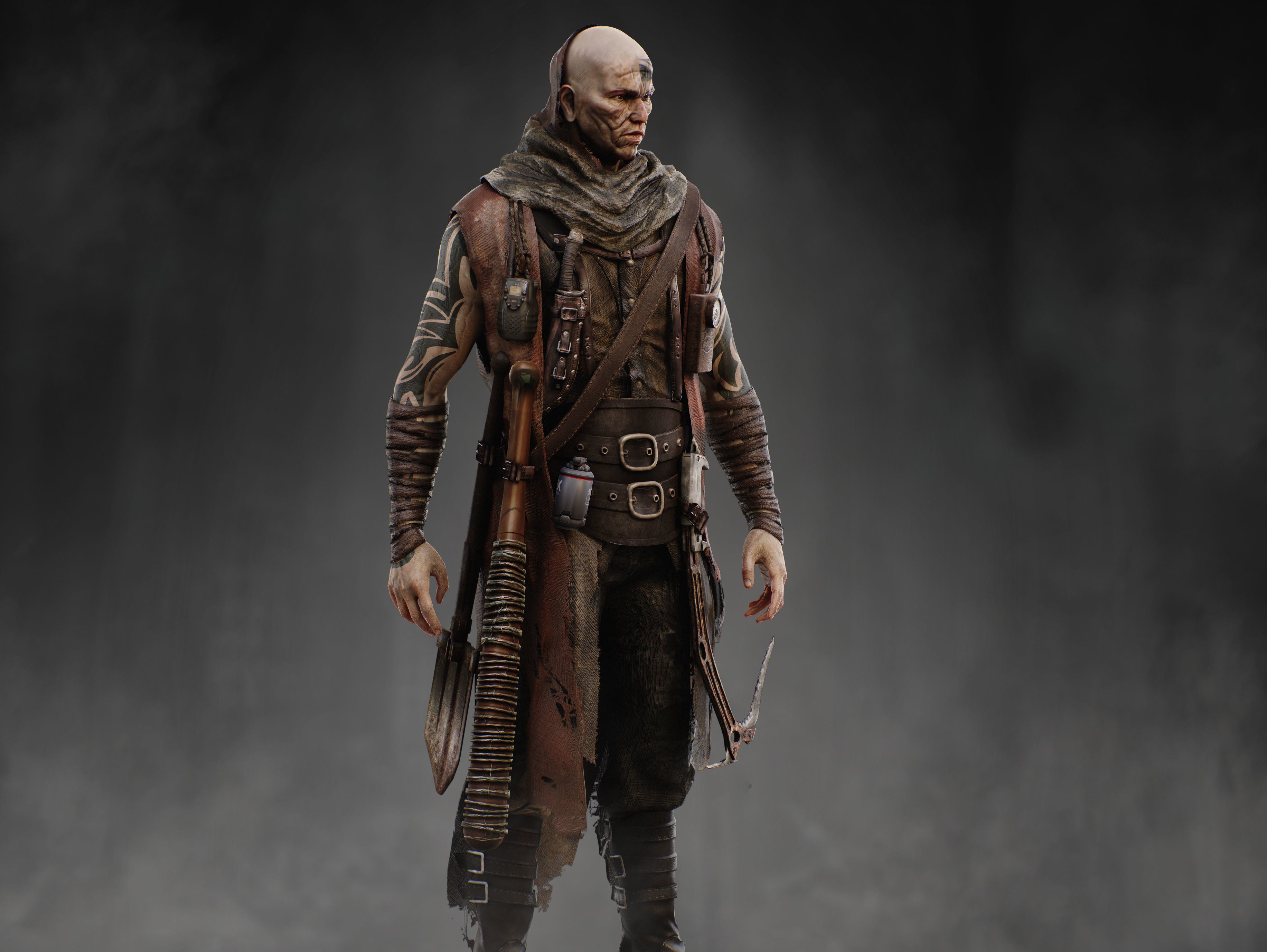 Post Apocalyptic Man Low-poly 3D model_4