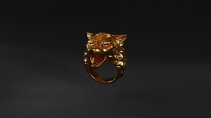 Elegant Golden Wolf Ring Jewelry Low-poly 3D model