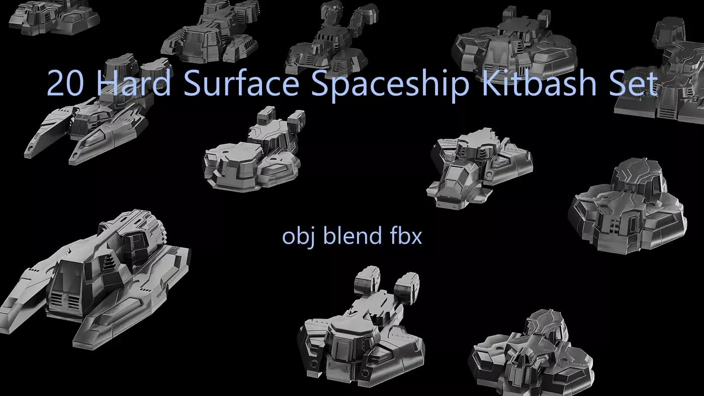 20 Spaceship Kitbash Set Hard Surface Low-poly 3D model