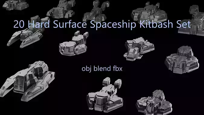 20 Spaceship Kitbash Set Hard Surface Low-poly 3D model