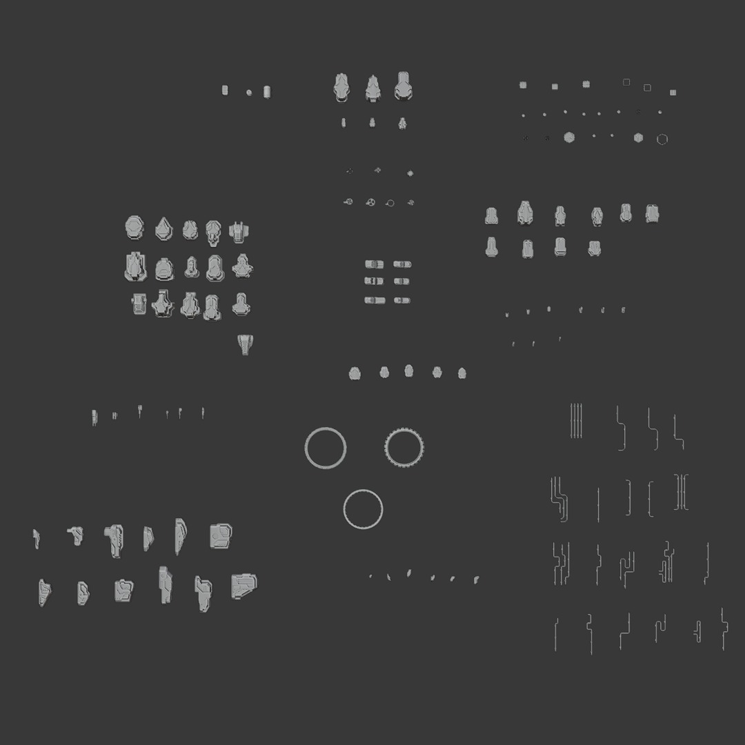 130 Space vehicle Hard Surface Kitbash Set Low-poly 3D model_15