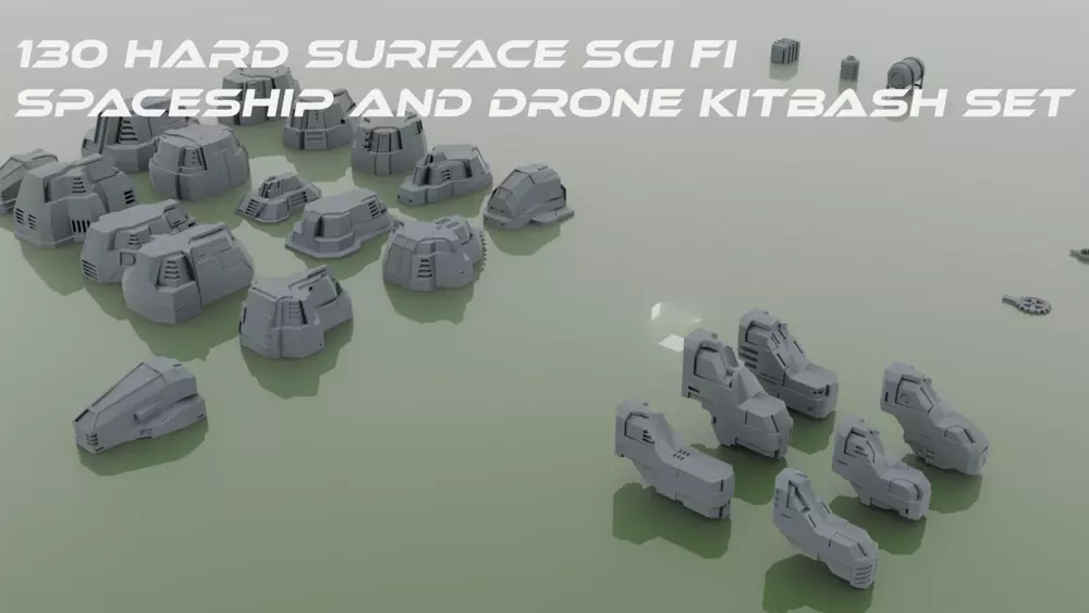 130 Space vehicle Hard Surface Kitbash Set Low-poly 3D model_0