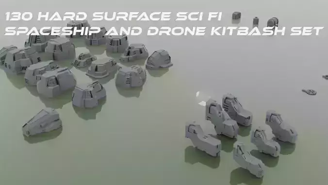 130 Space vehicle Hard Surface Kitbash Set Low-poly 3D model