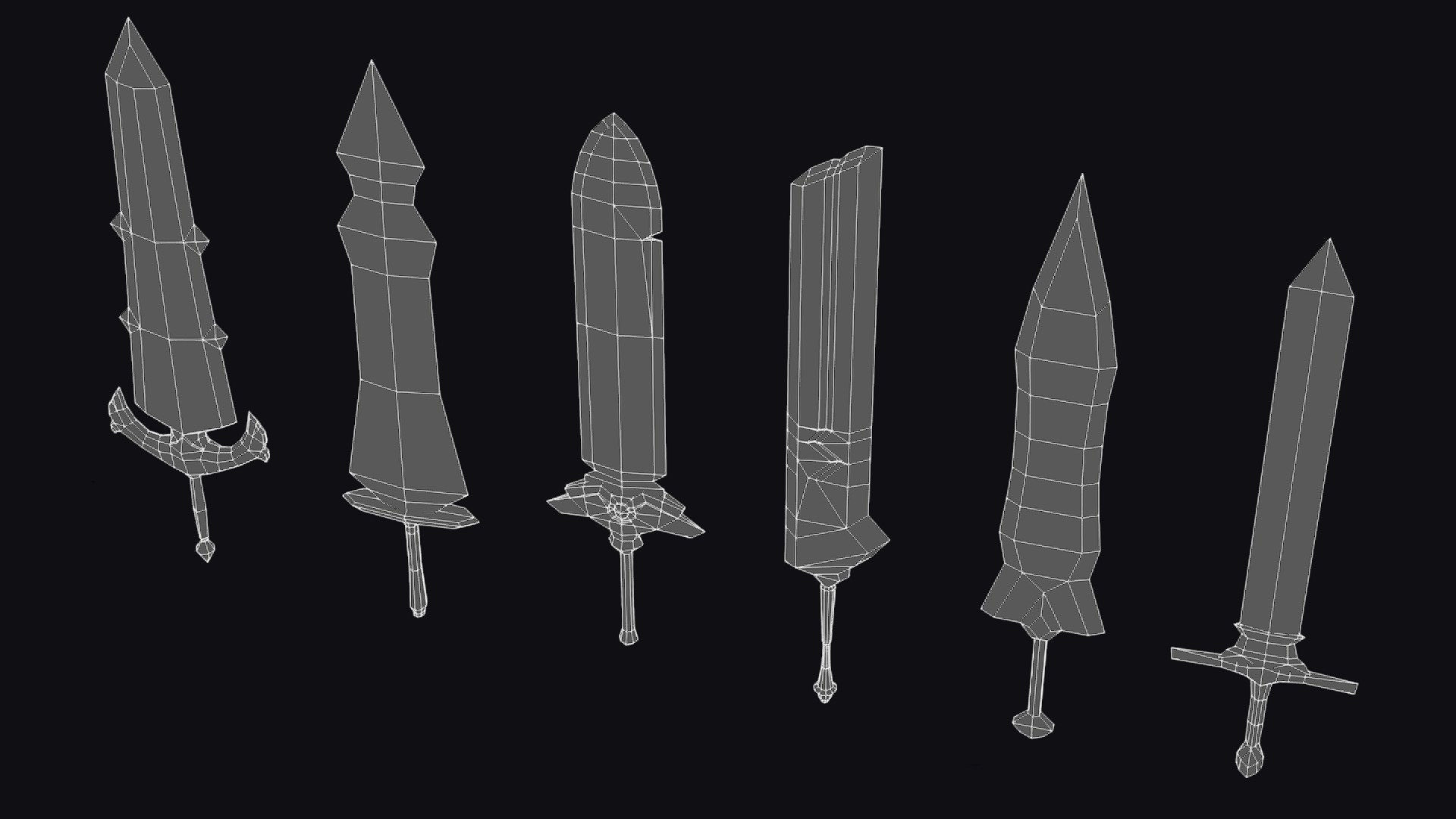 Sword Edged Weapon Two Handed Medieval Melee Knife Iron Blade Low-poly 3D model_14