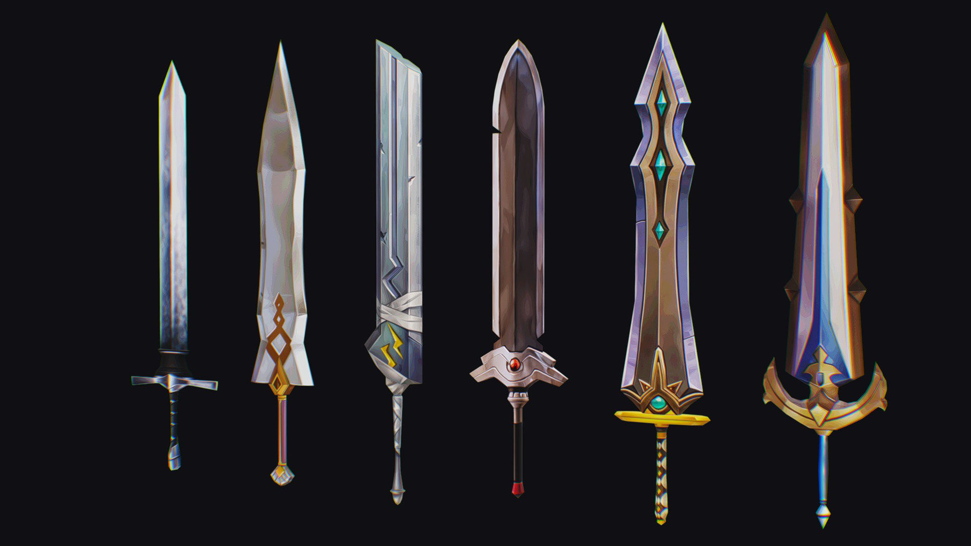 Sword Edged Weapon Two Handed Medieval Melee Knife Iron Blade Low-poly 3D model_1