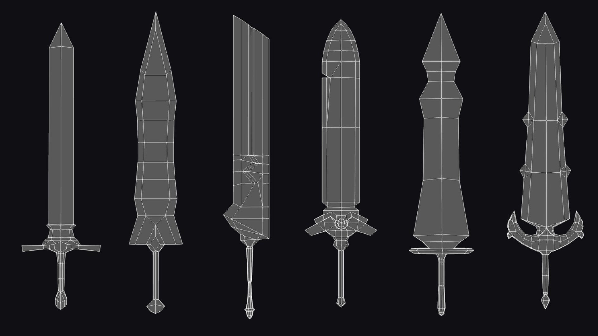 Sword Edged Weapon Two Handed Medieval Melee Knife Iron Blade Low-poly 3D model_11