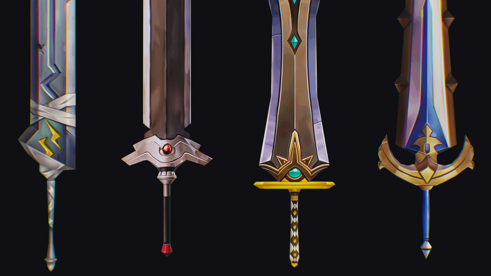 Sword Edged Weapon Two Handed Medieval Melee Knife Iron Blade Low-poly 3D model_9