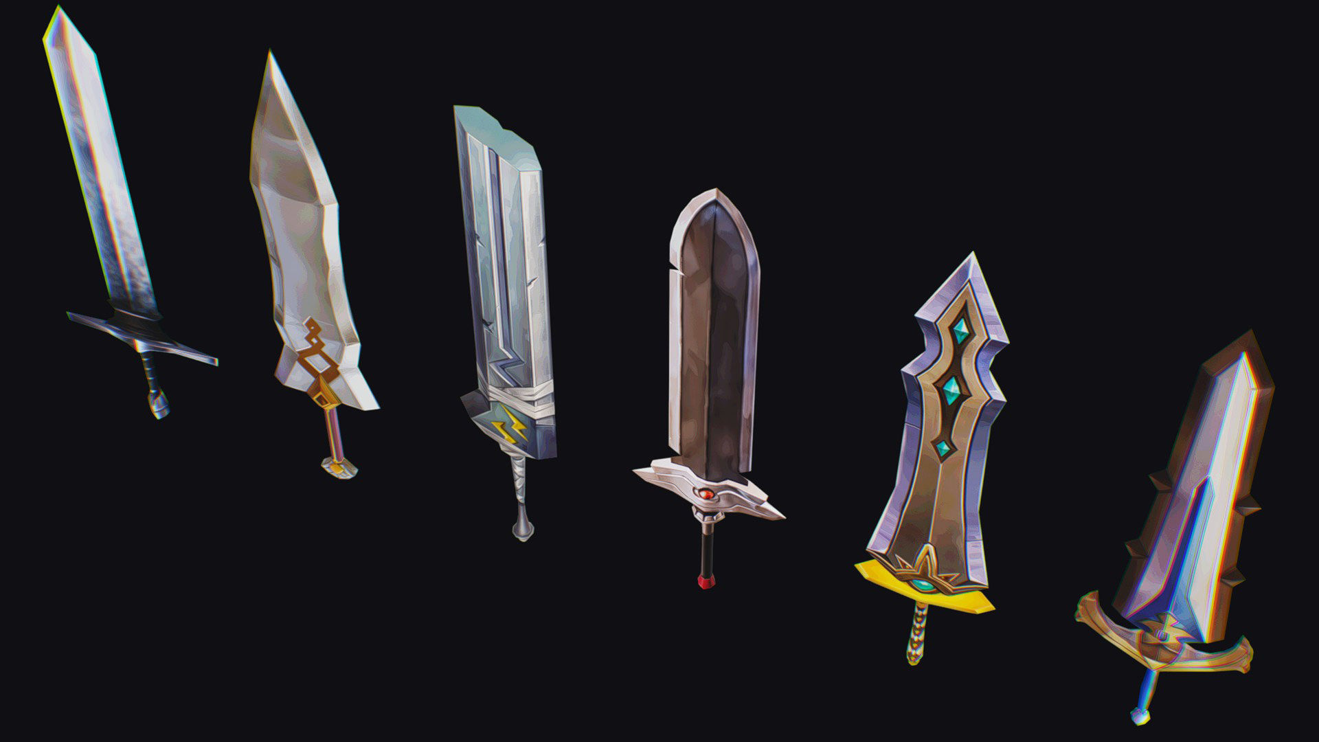 Sword Edged Weapon Two Handed Medieval Melee Knife Iron Blade Low-poly 3D model_4