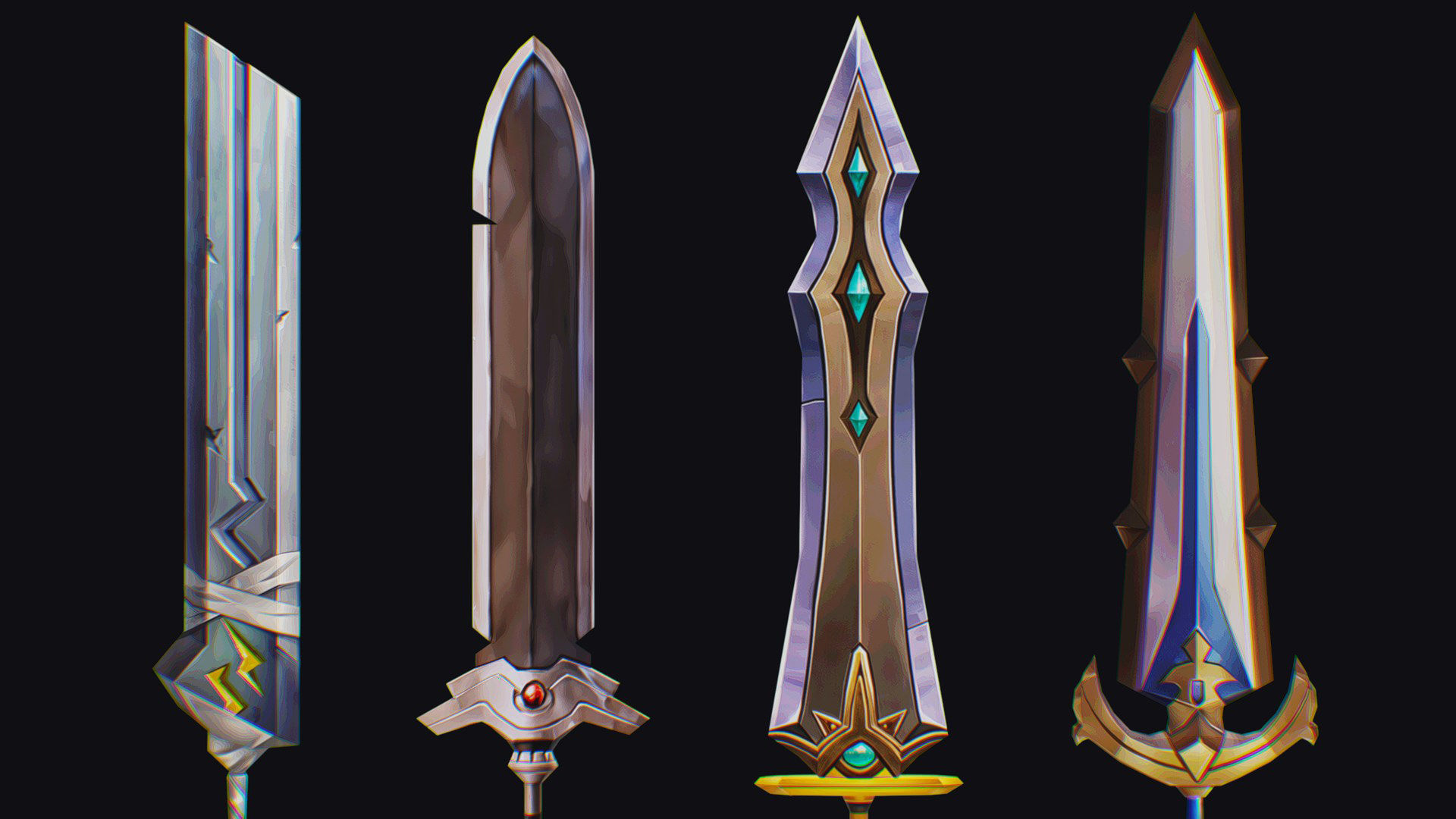 Sword Edged Weapon Two Handed Medieval Melee Knife Iron Blade Low-poly 3D model_10