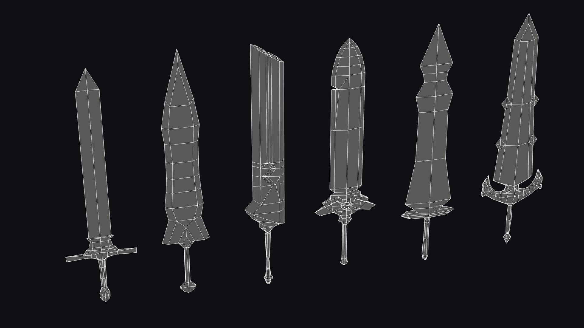 Sword Edged Weapon Two Handed Medieval Melee Knife Iron Blade Low-poly 3D model_12