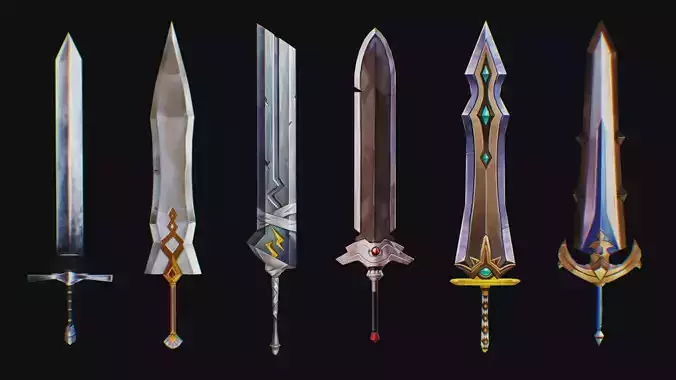 Sword Edged Weapon Two Handed Medieval Melee Knife Iron Blade Low-poly 3D model