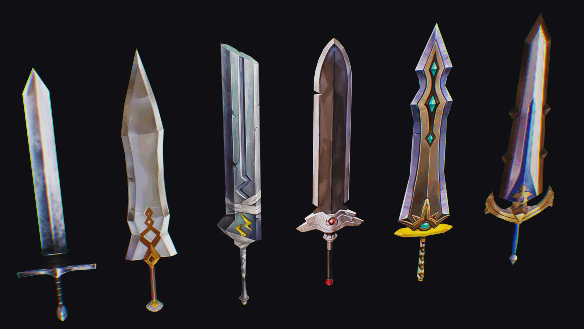 Sword Edged Weapon Two Handed Medieval Melee Knife Iron Blade Low-poly 3D model_6