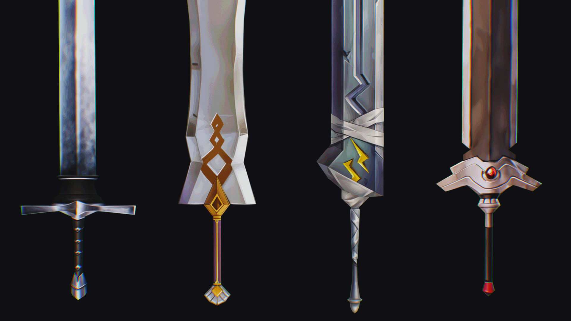 Sword Edged Weapon Two Handed Medieval Melee Knife Iron Blade Low-poly 3D model_7