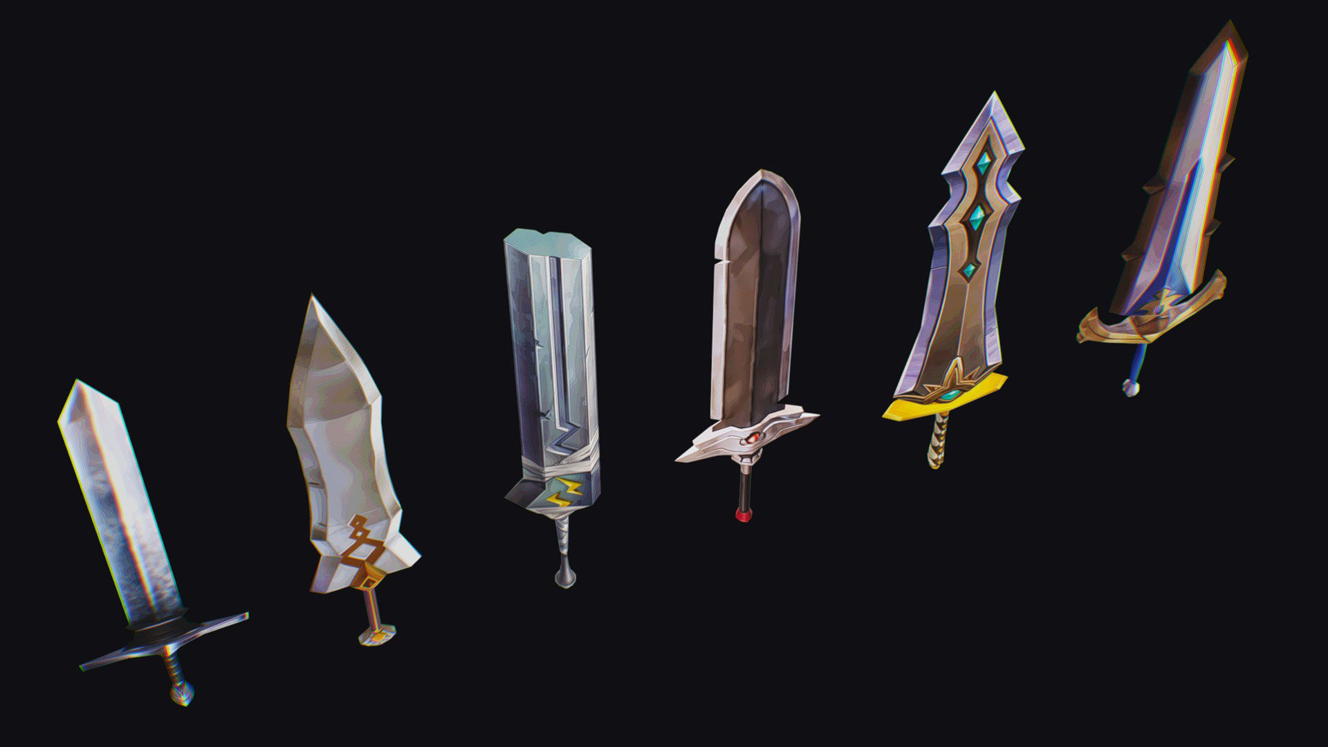 Sword Edged Weapon Two Handed Medieval Melee Knife Iron Blade Low-poly 3D model_5