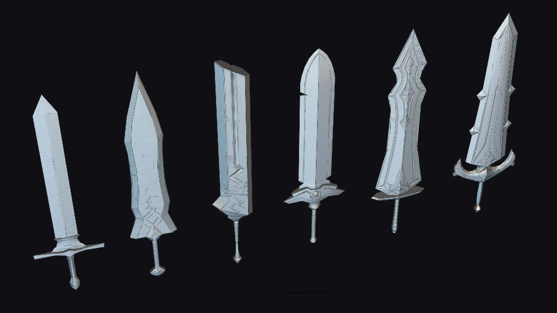 Sword Edged Weapon Two Handed Medieval Melee Knife Iron Blade Low-poly 3D model_15