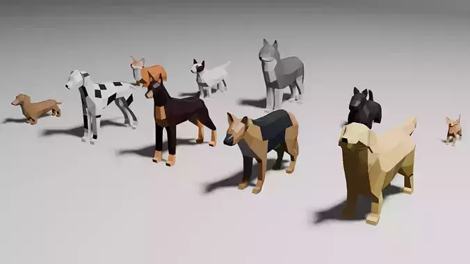 LowPoly Dogs pack Low-poly 3D model