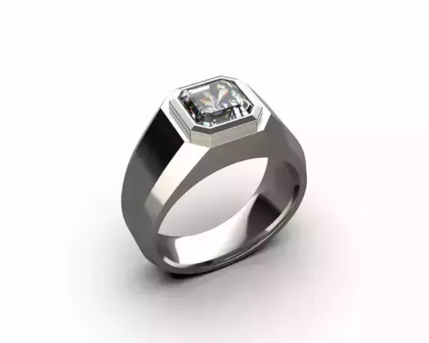 Mens Diamond Ring Emerald Square Cut 7mm 3D print model