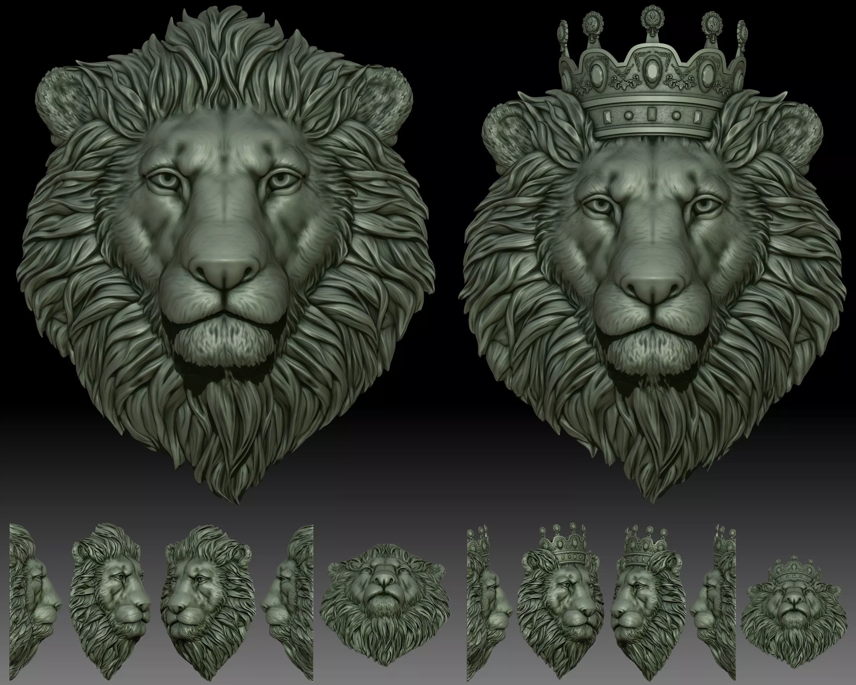 Lion head crowned 3D print model_0