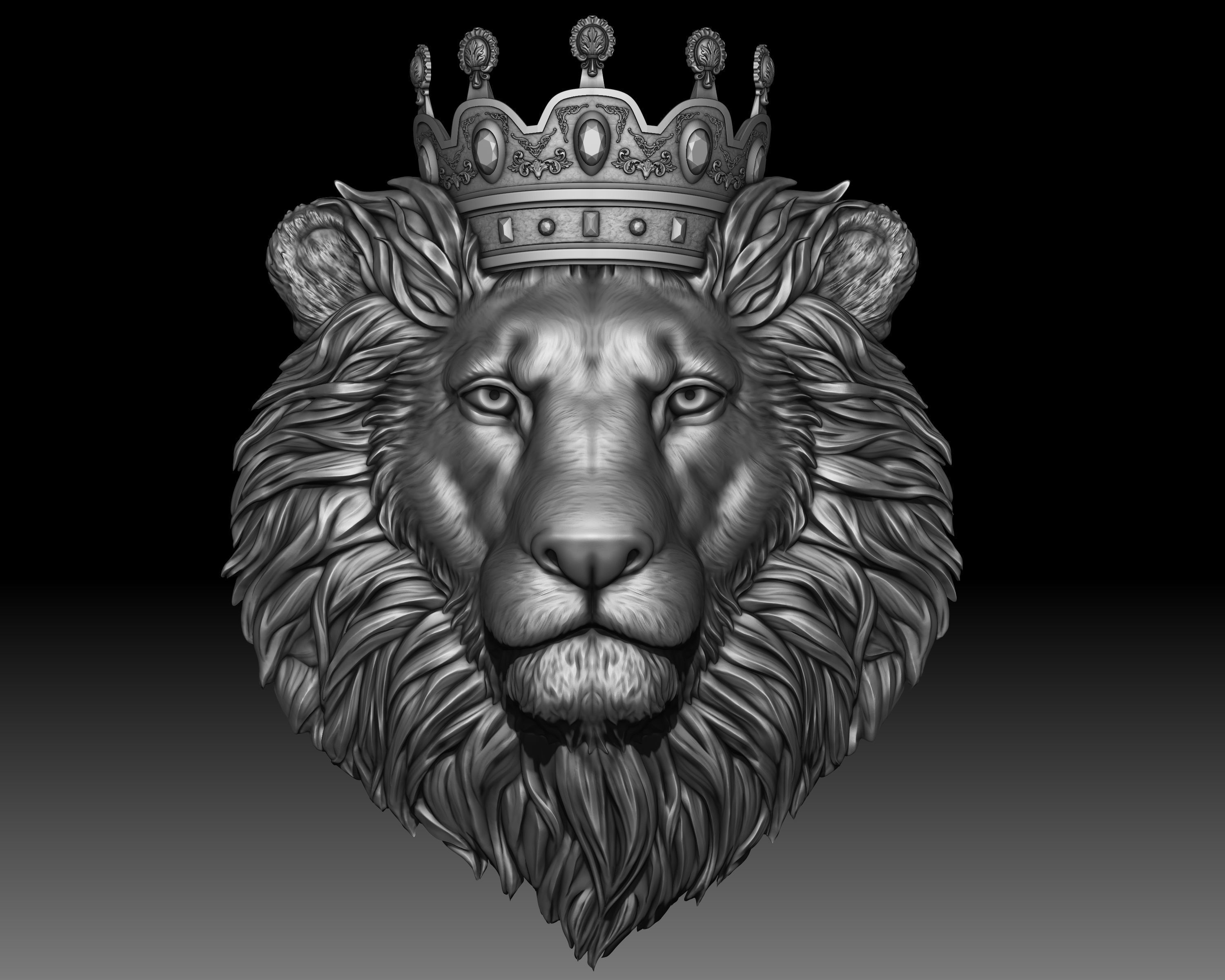 Lion head crowned 3D print model_5