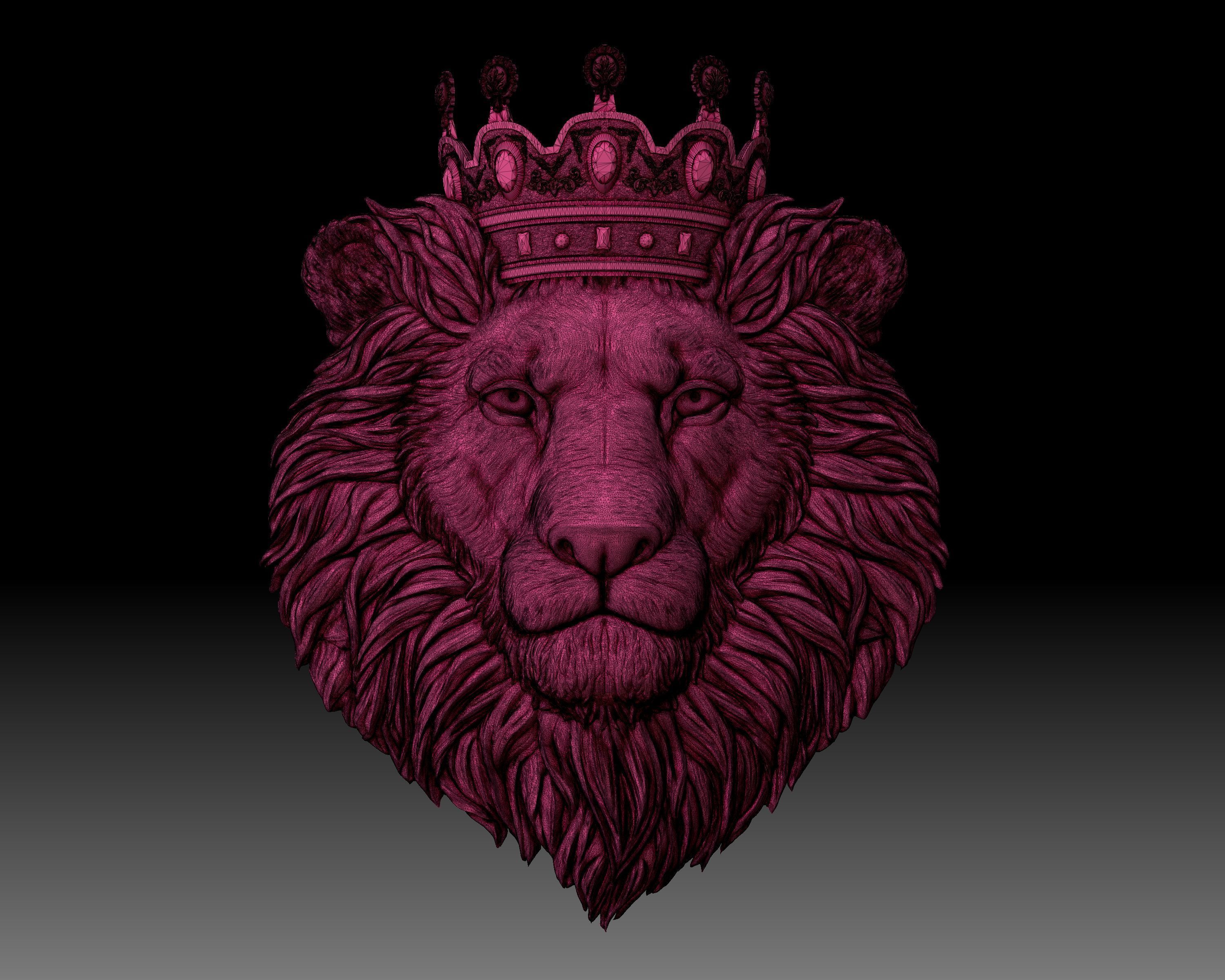 Lion head crowned 3D print model_8